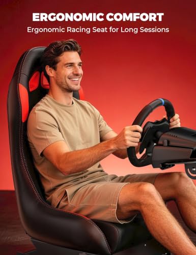 Foldable Racing Simulator Cockpit with Leather Seat