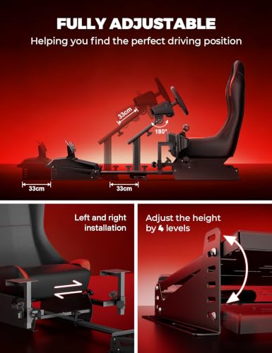 Foldable Racing Simulator Cockpit with Leather Seat