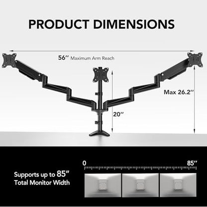 Triple Monitor Mount for Multi Screen Setup