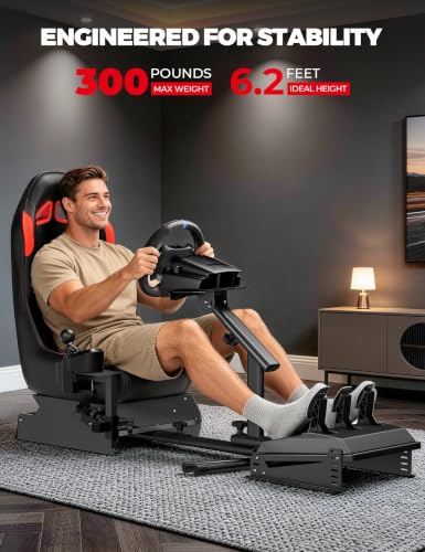 Foldable Racing Simulator Cockpit with Leather Seat