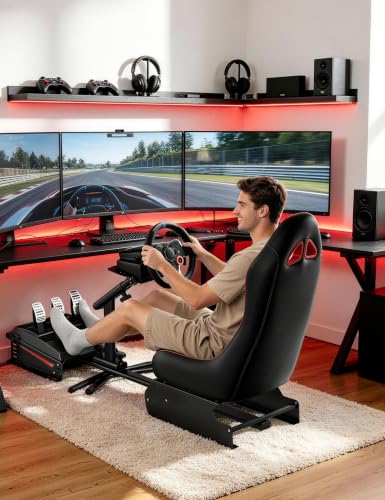 Foldable Racing Simulator Cockpit with Leather Seat