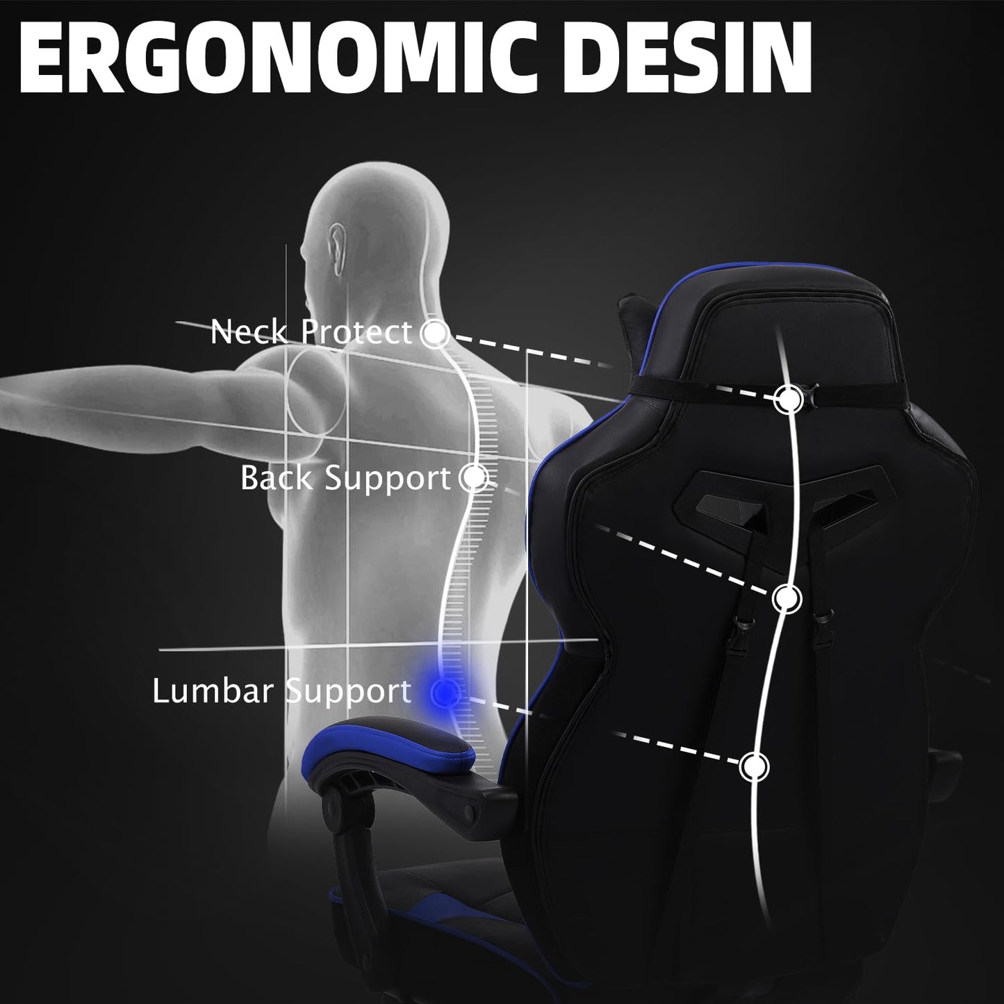 Reclining Gaming Chair with Footrest and Massage
