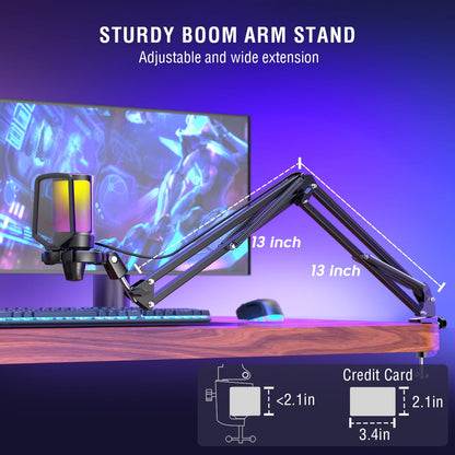 USB Condenser Microphone with Boom Arm and RGB