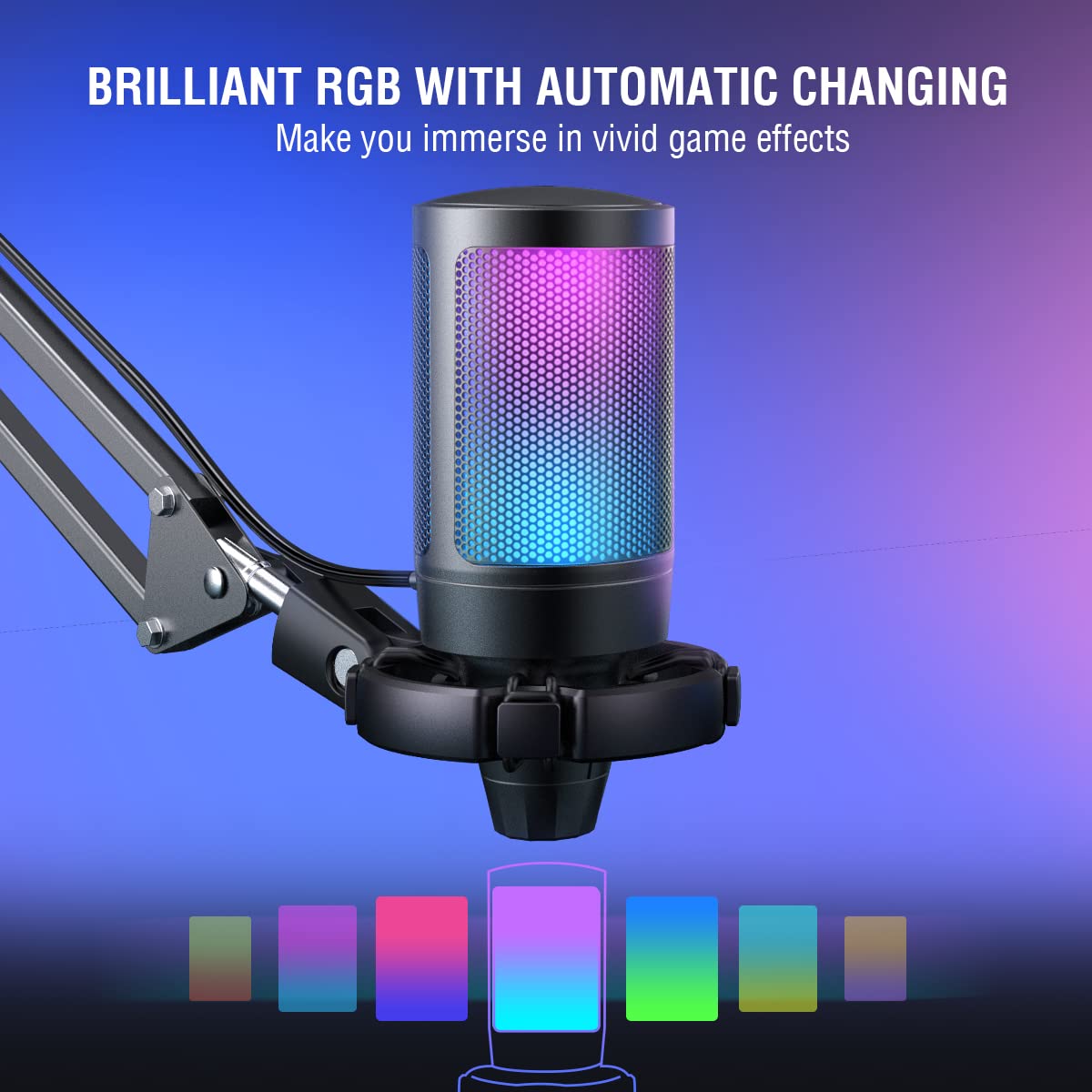 USB Condenser Microphone with Boom Arm and RGB