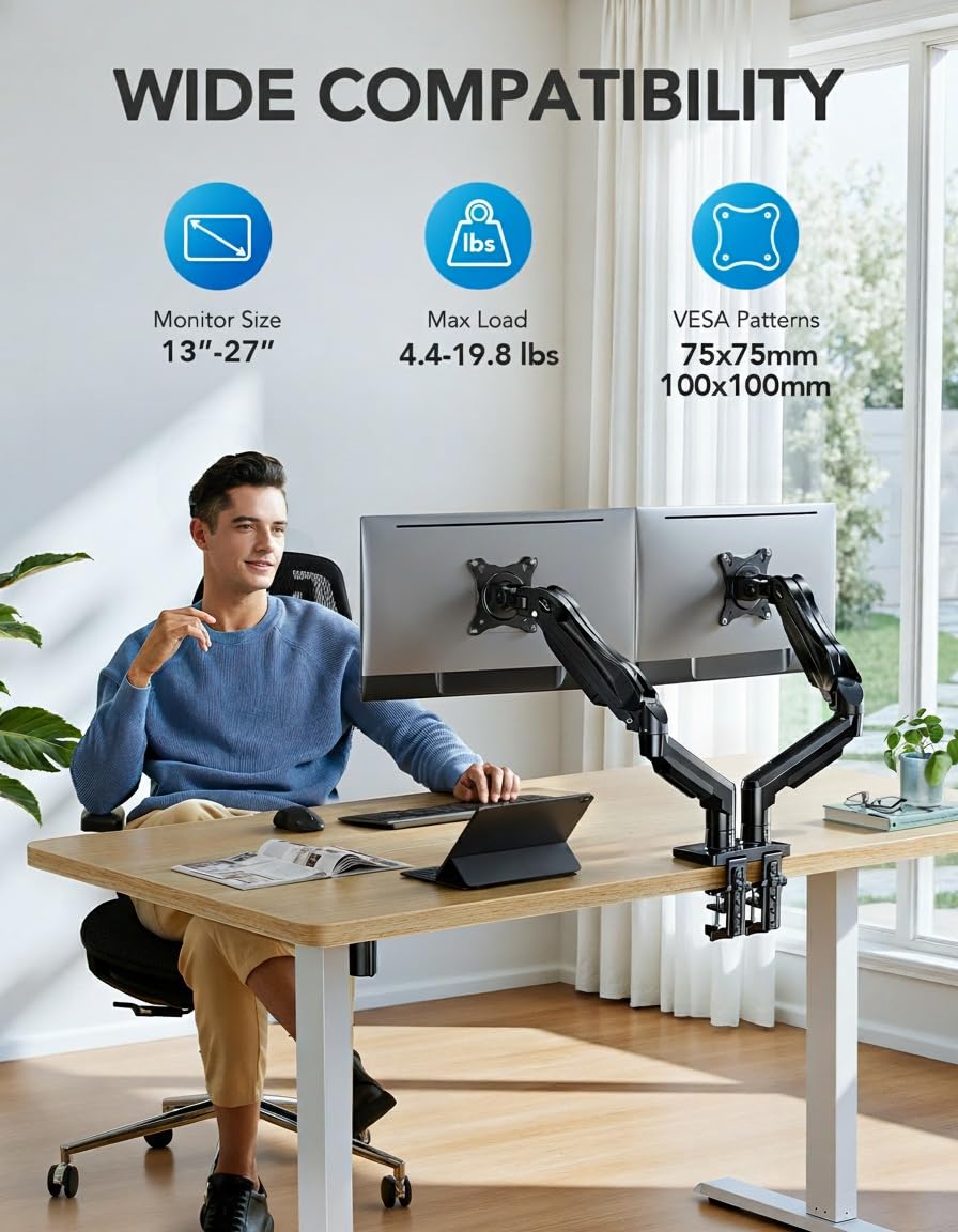 Dual Monitor Stand with Adjustable Desk Mount