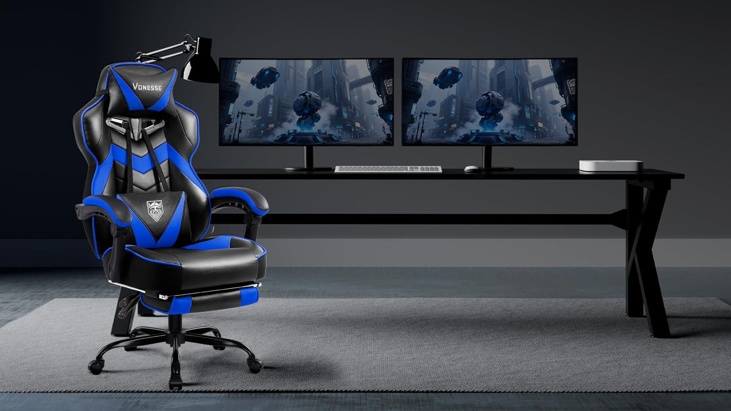 Reclining Gaming Chair with Footrest and Massage