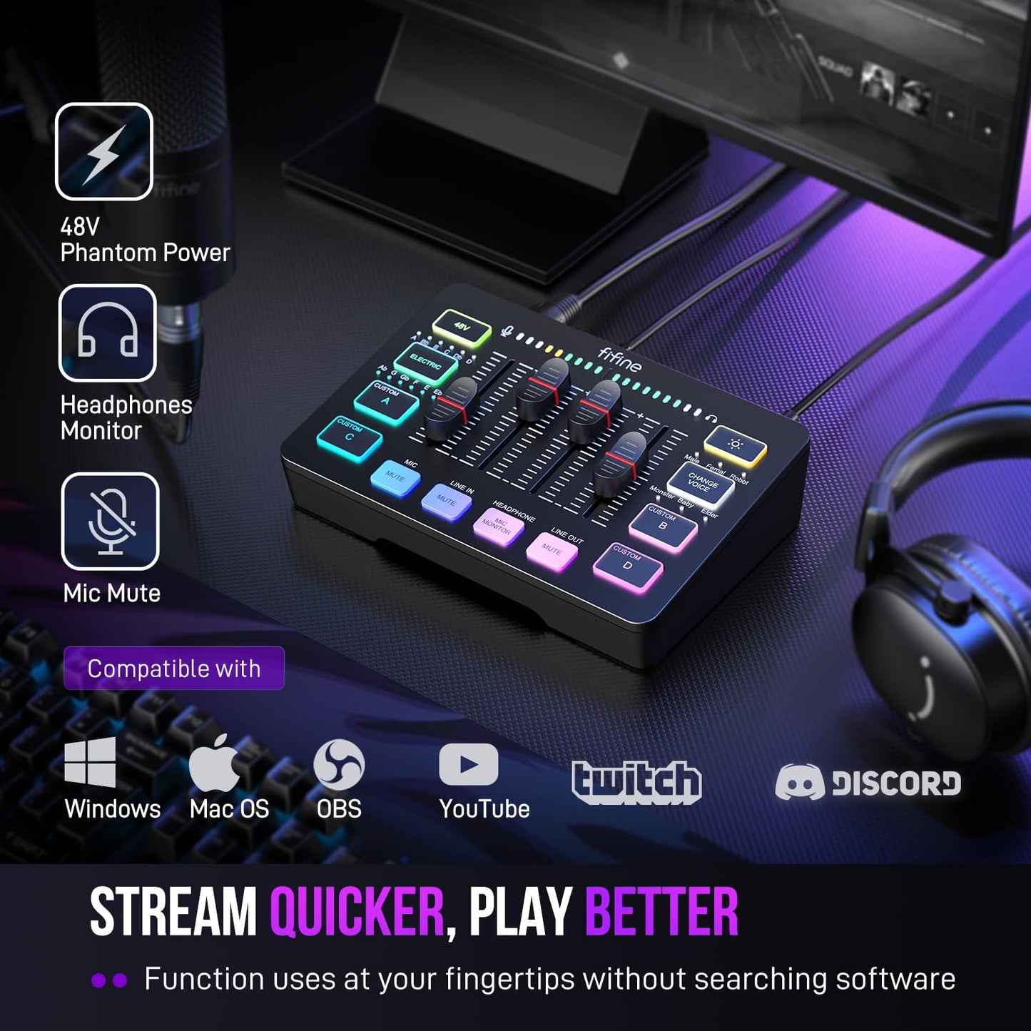 RGB Gaming Audio Mixer with XLR Interface