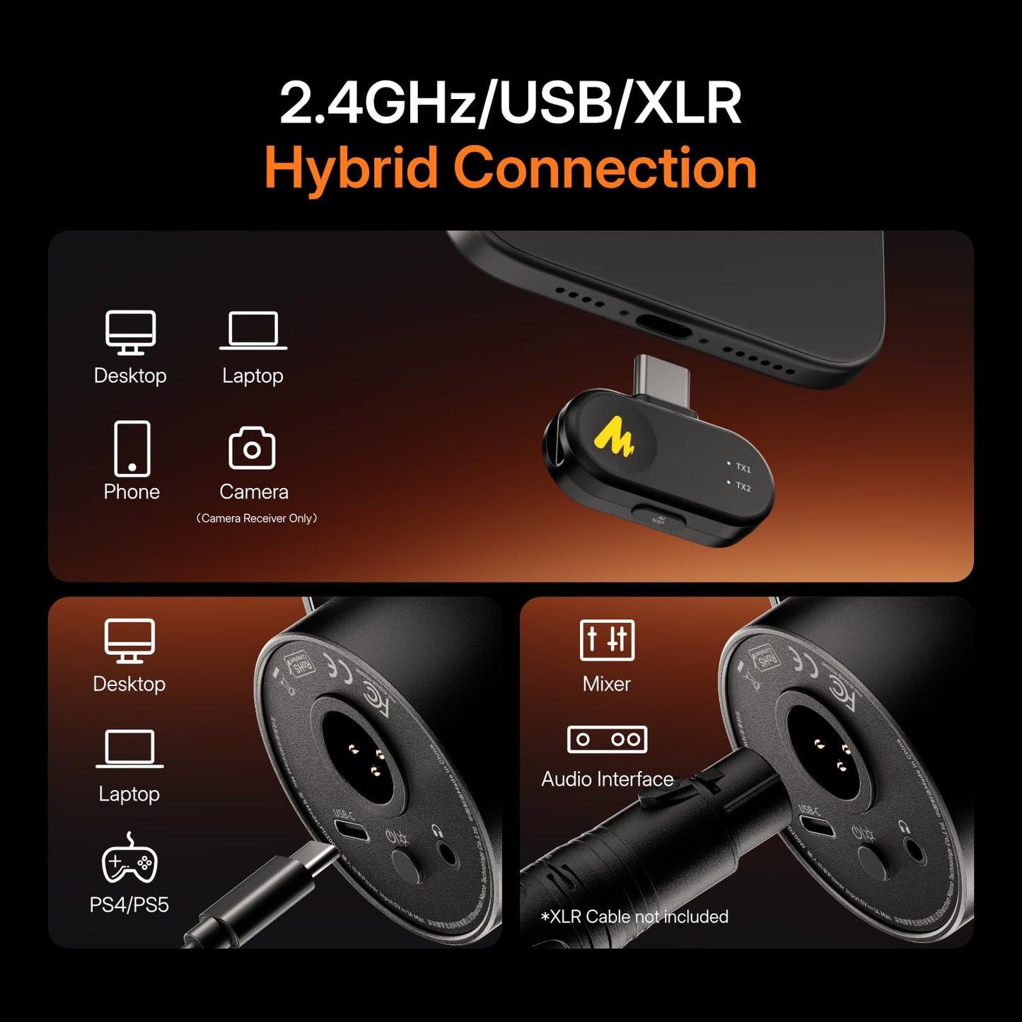 Wireless XLR USB Dynamic Microphone for Streaming
