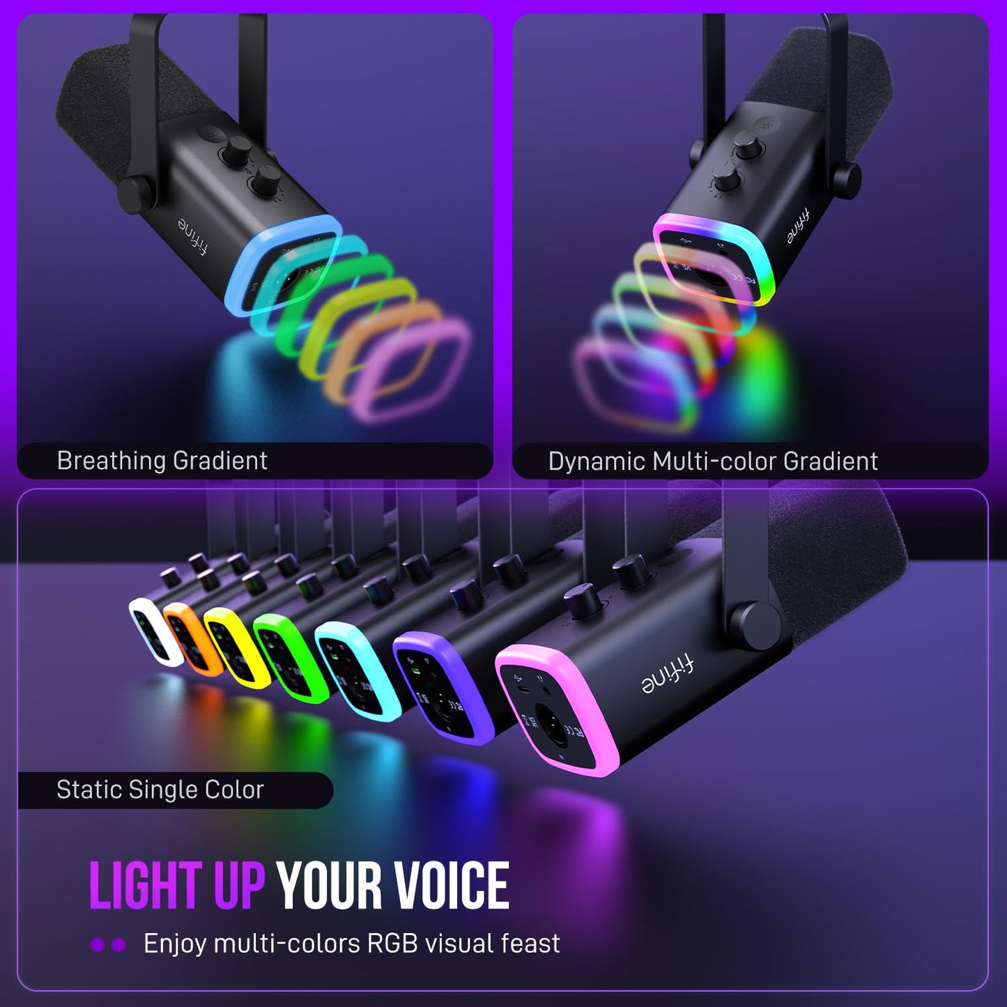 XLR USB Dynamic Microphone with RGB for Streaming