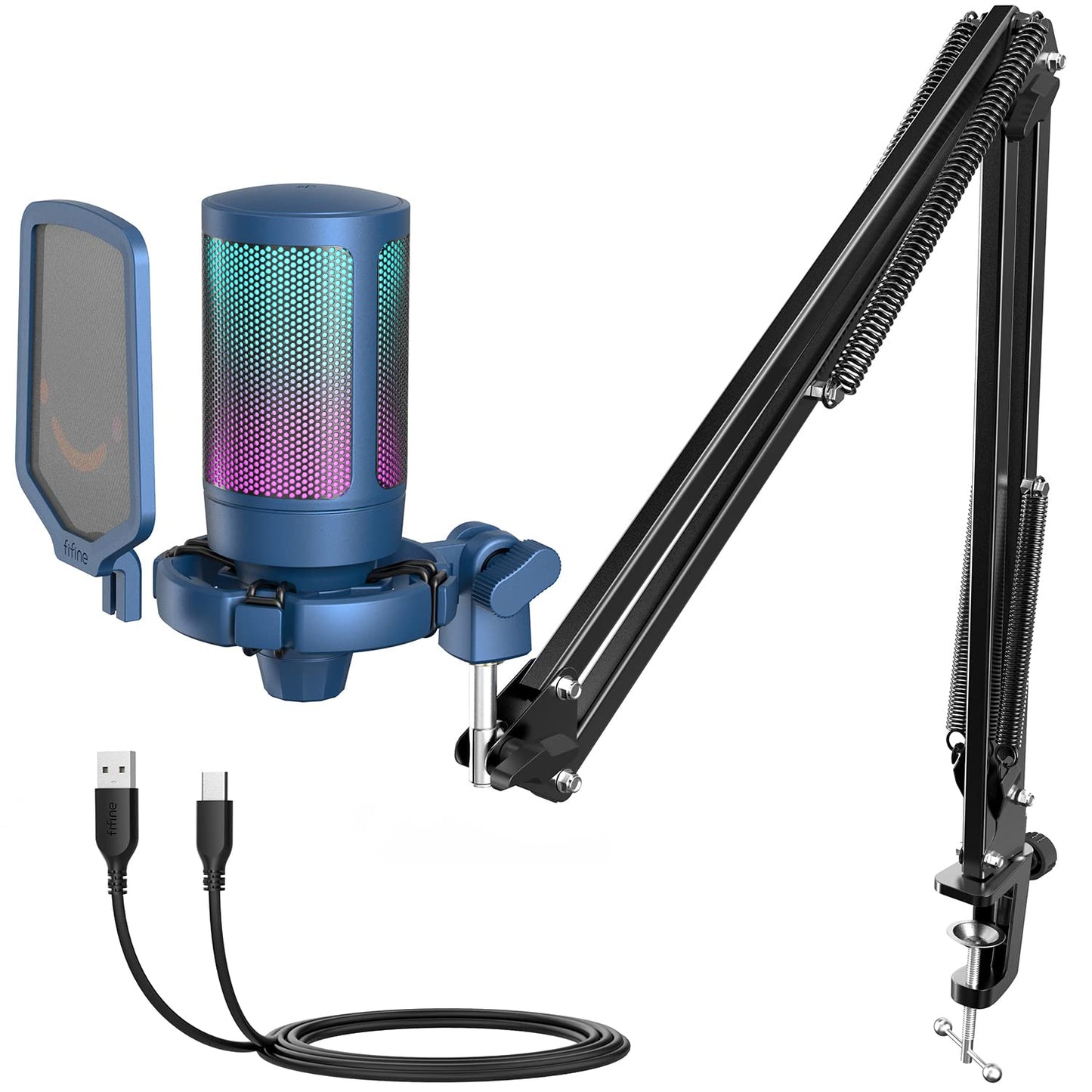 USB Condenser Microphone with Boom Arm and RGB