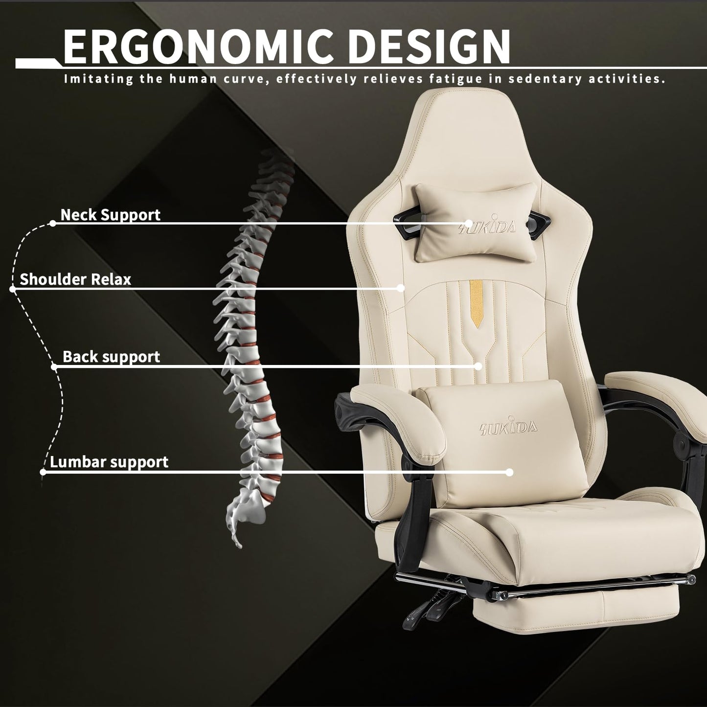 Ergonomic Gaming Chair with Footrest and Massage