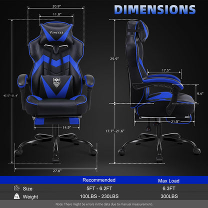 Reclining Gaming Chair with Footrest and Massage