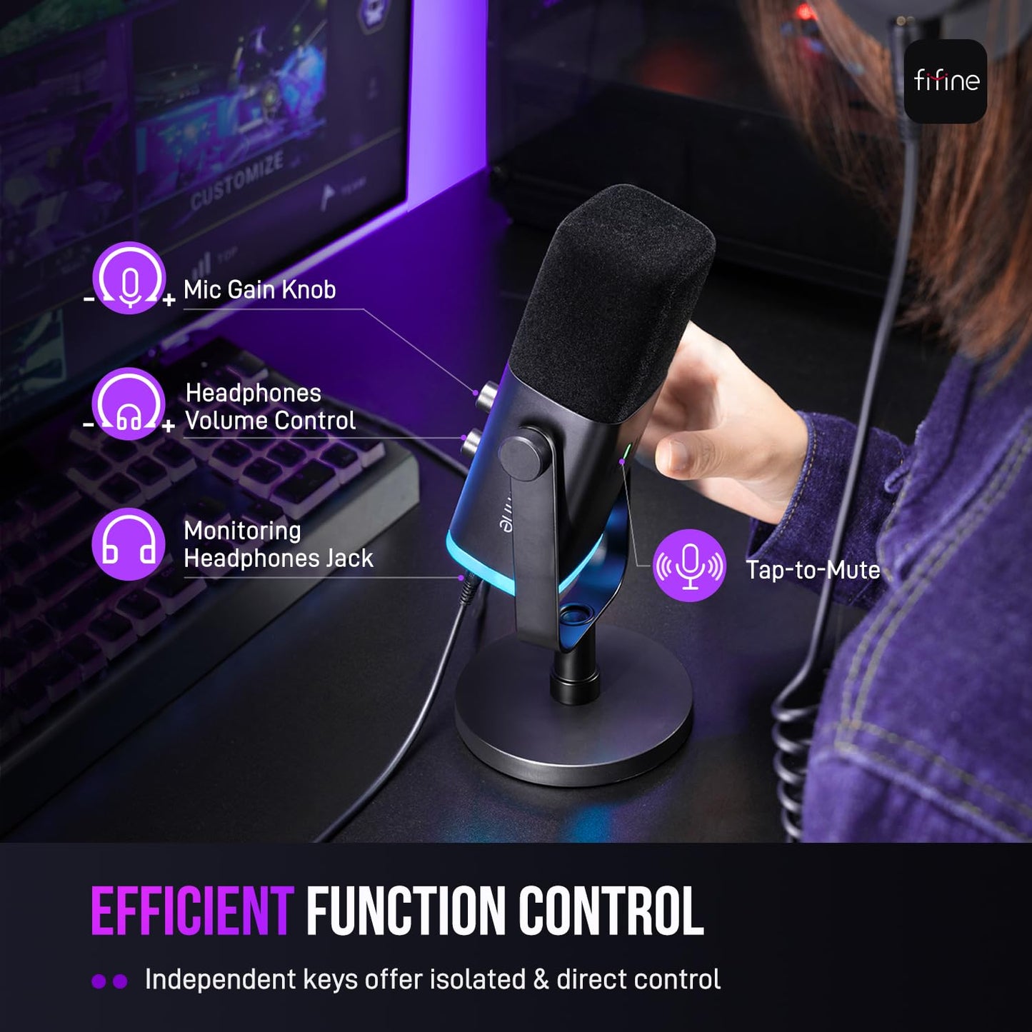 XLR USB Dynamic Microphone with RGB for Streaming