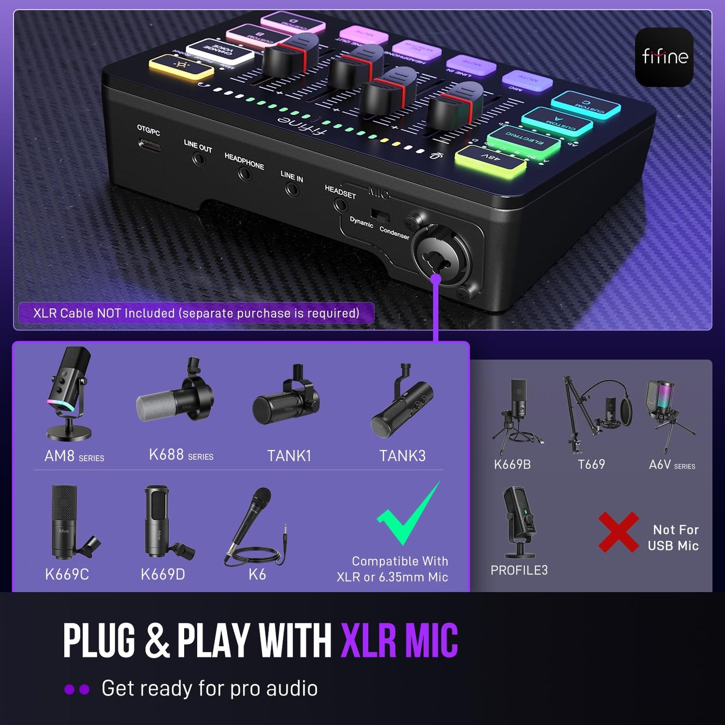 RGB Gaming Audio Mixer with XLR Interface