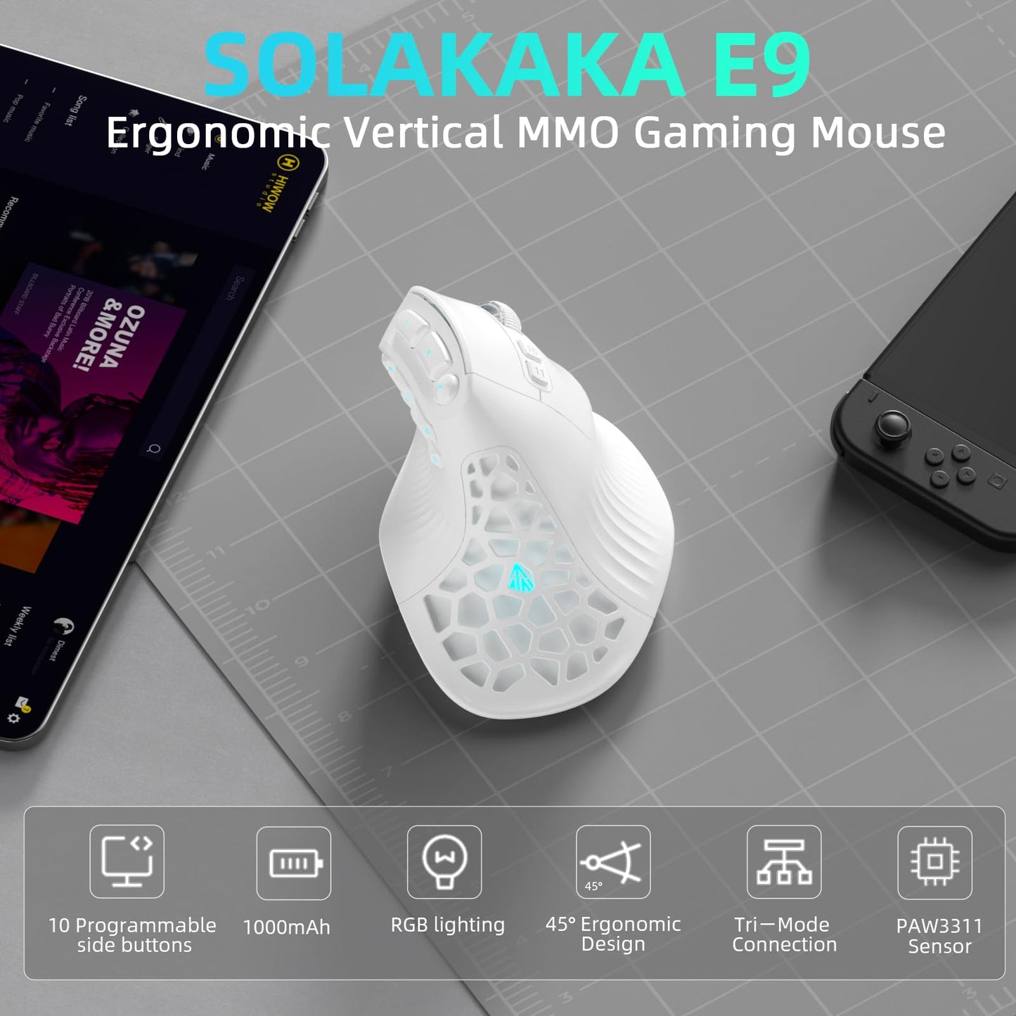Vertical MMO Gaming Mouse with Custom Buttons
