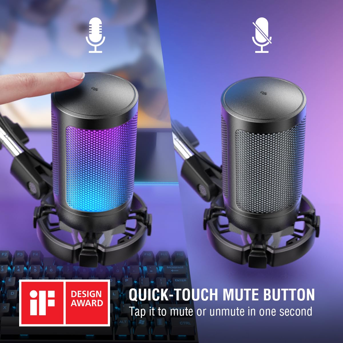 USB Condenser Microphone with Boom Arm and RGB