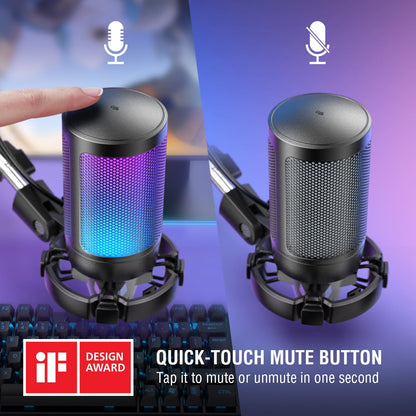 USB Condenser Microphone with Boom Arm and RGB