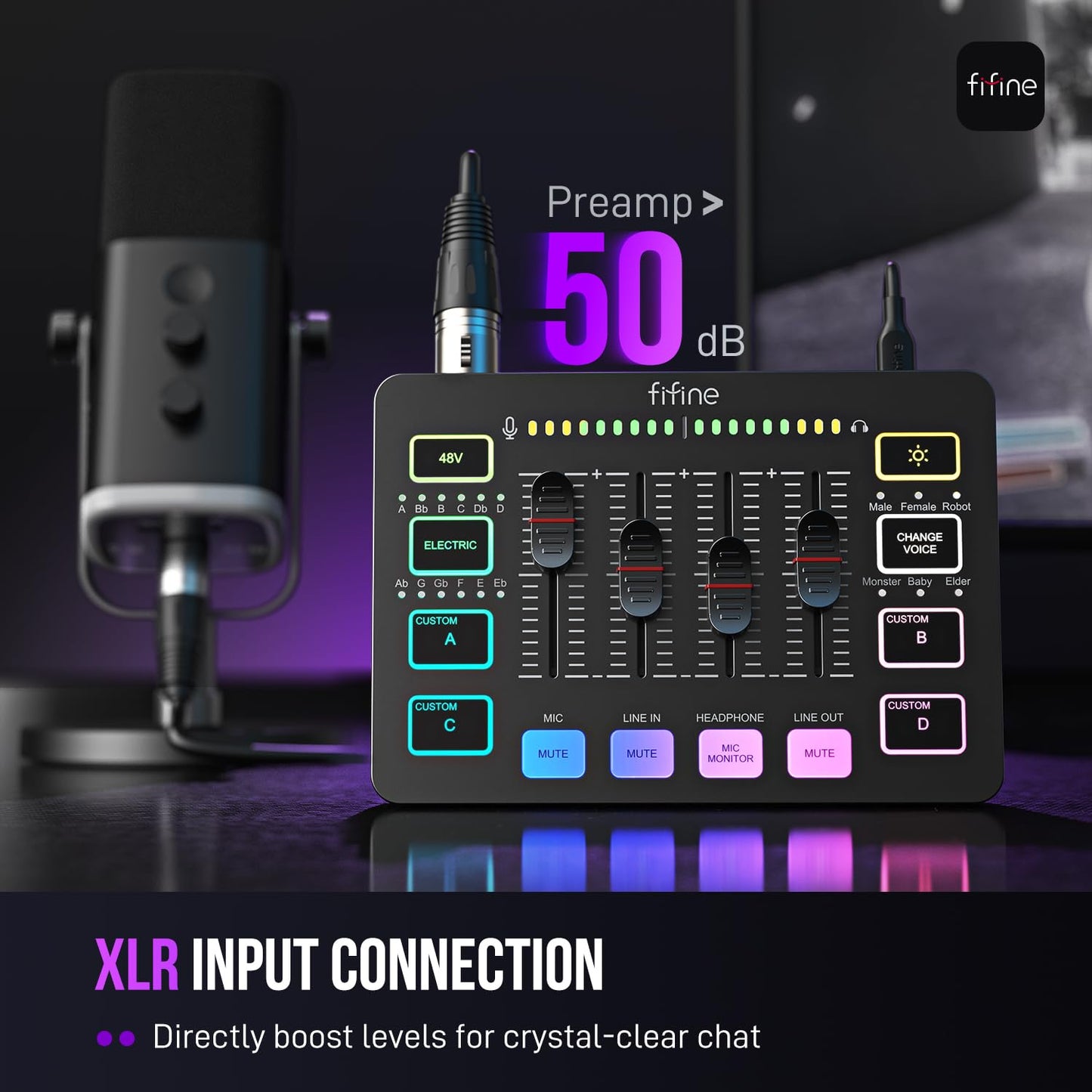 RGB Gaming Audio Mixer with XLR Interface