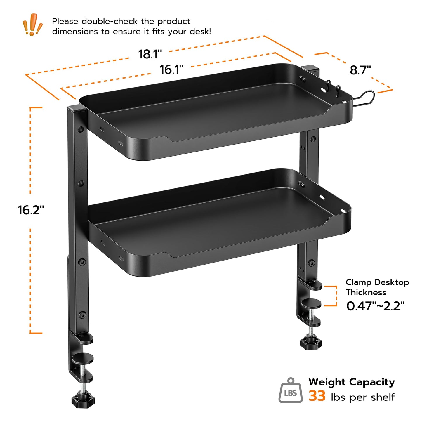 2-Tier Clamp On Desk Shelf with Storage