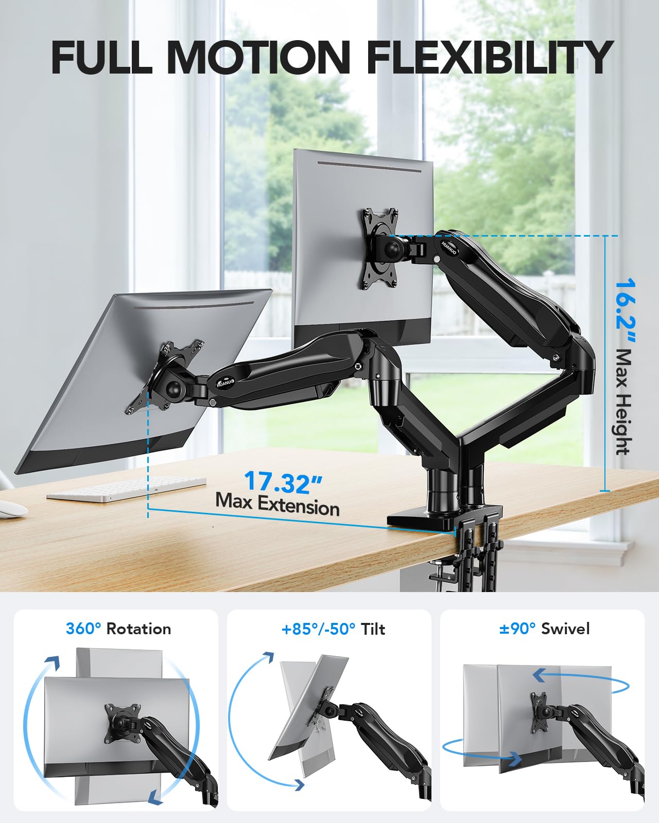 Dual Monitor Stand with Adjustable Desk Mount