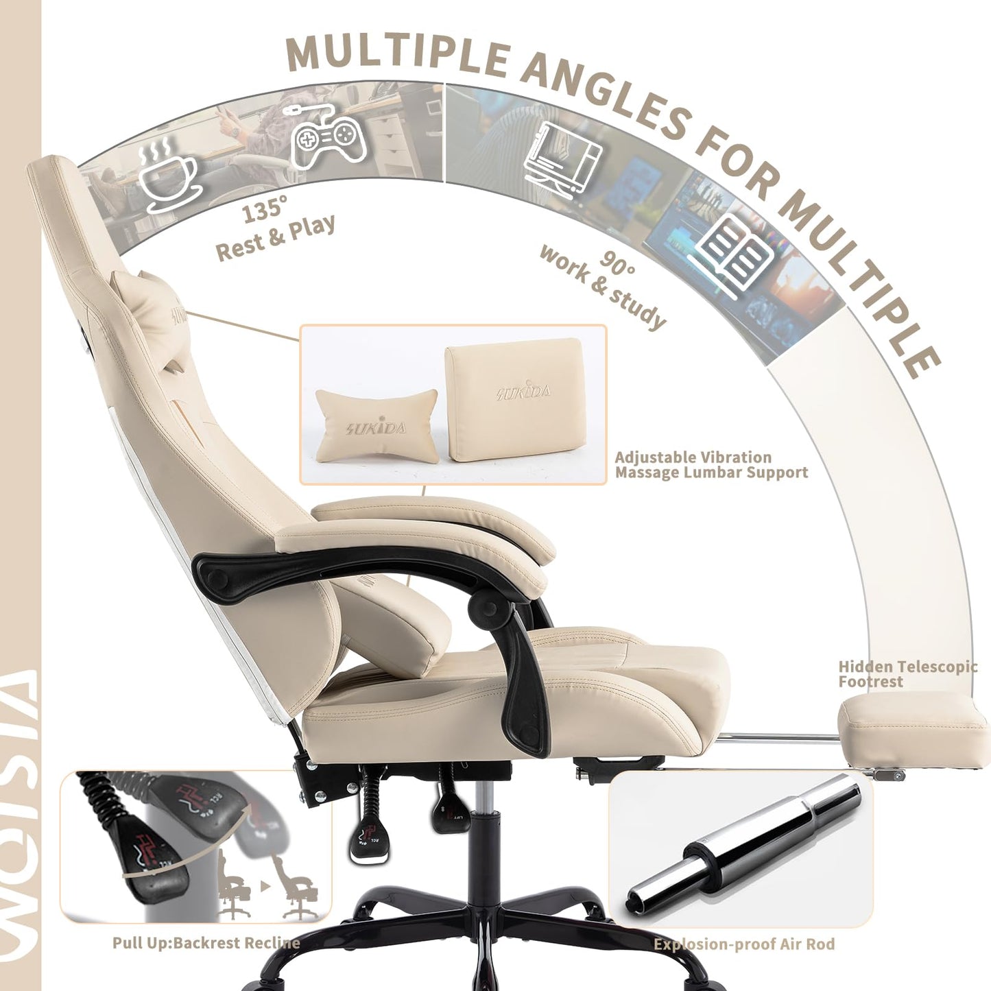 Ergonomic Gaming Chair with Footrest and Massage