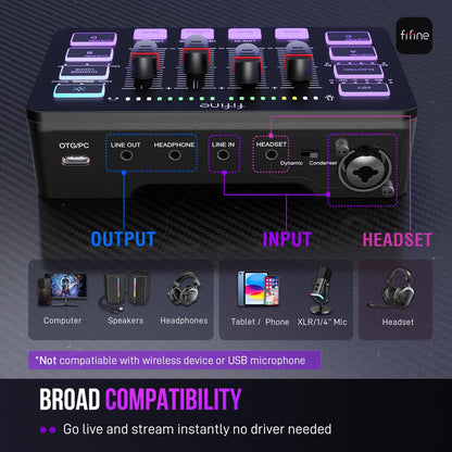 RGB Gaming Audio Mixer with XLR Interface