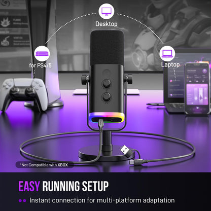 XLR USB Dynamic Microphone with RGB for Streaming