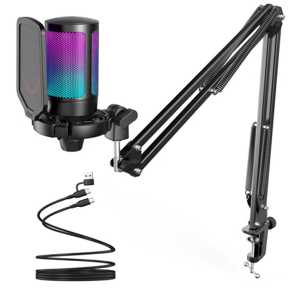 USB Condenser Microphone with Boom Arm and RGB