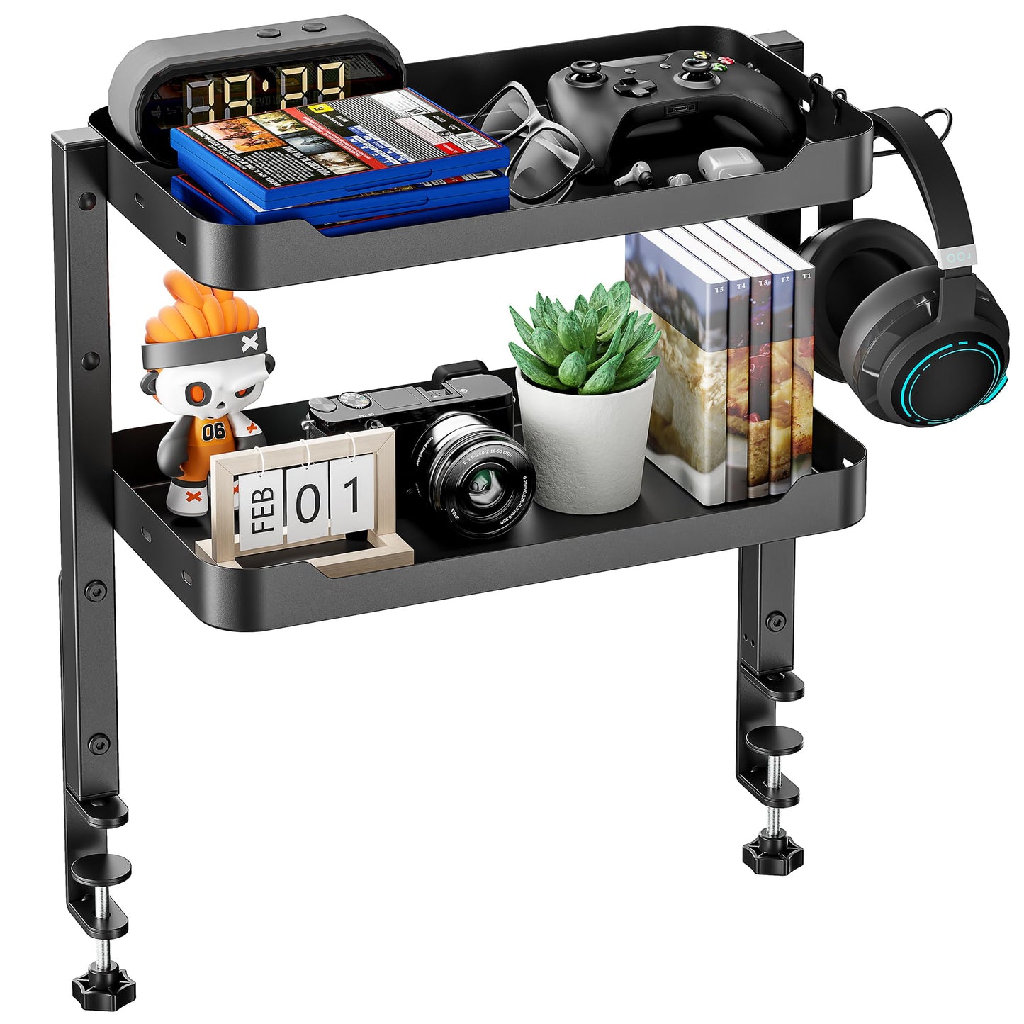 2-Tier Clamp On Desk Shelf with Storage
