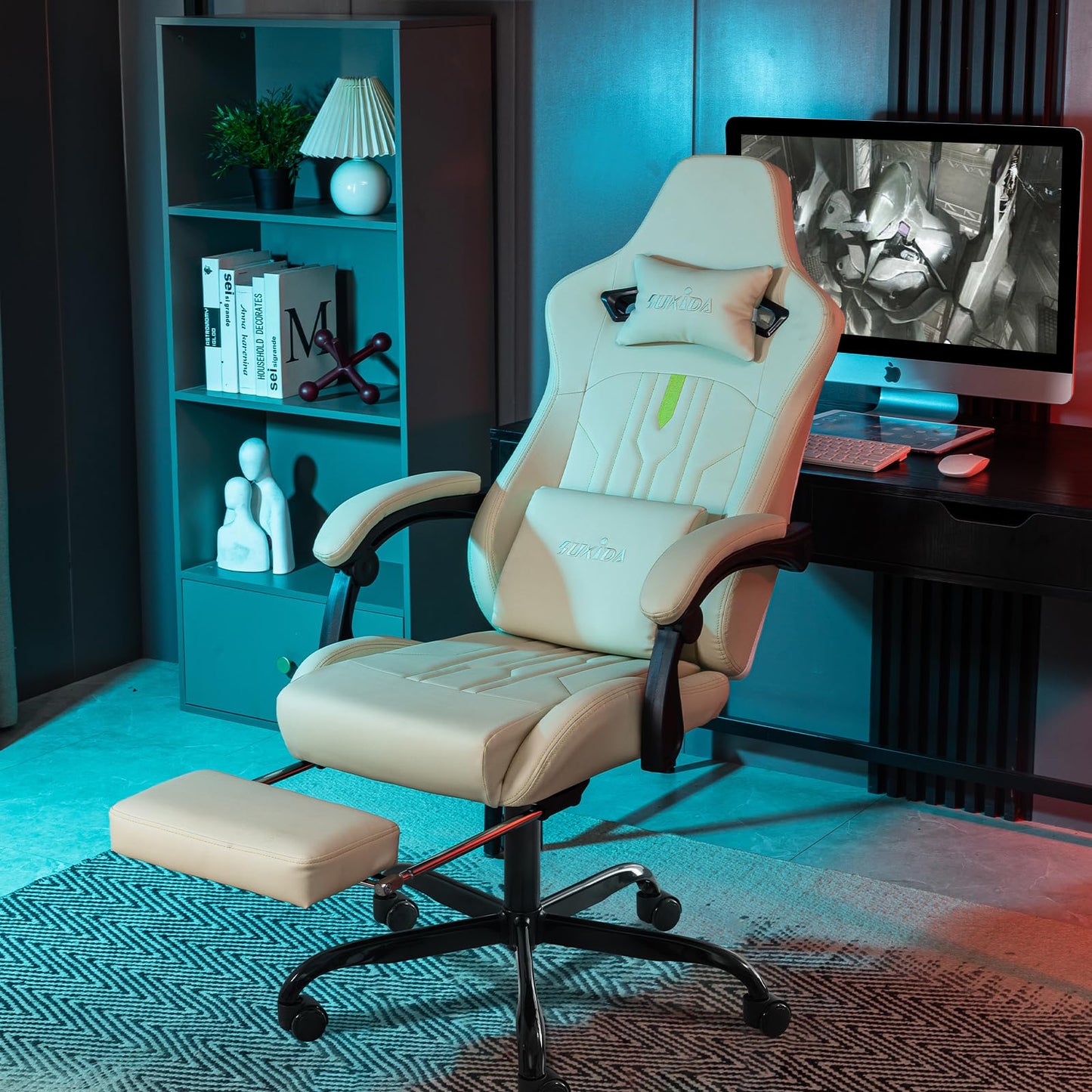Ergonomic Gaming Chair with Footrest and Massage