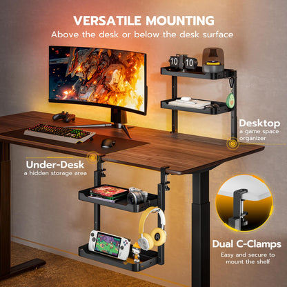 2-Tier Clamp On Desk Shelf with Storage
