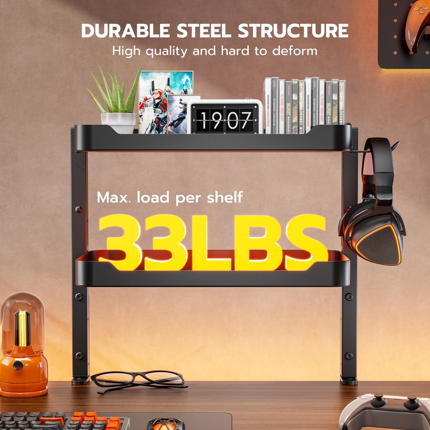2-Tier Clamp On Desk Shelf with Storage